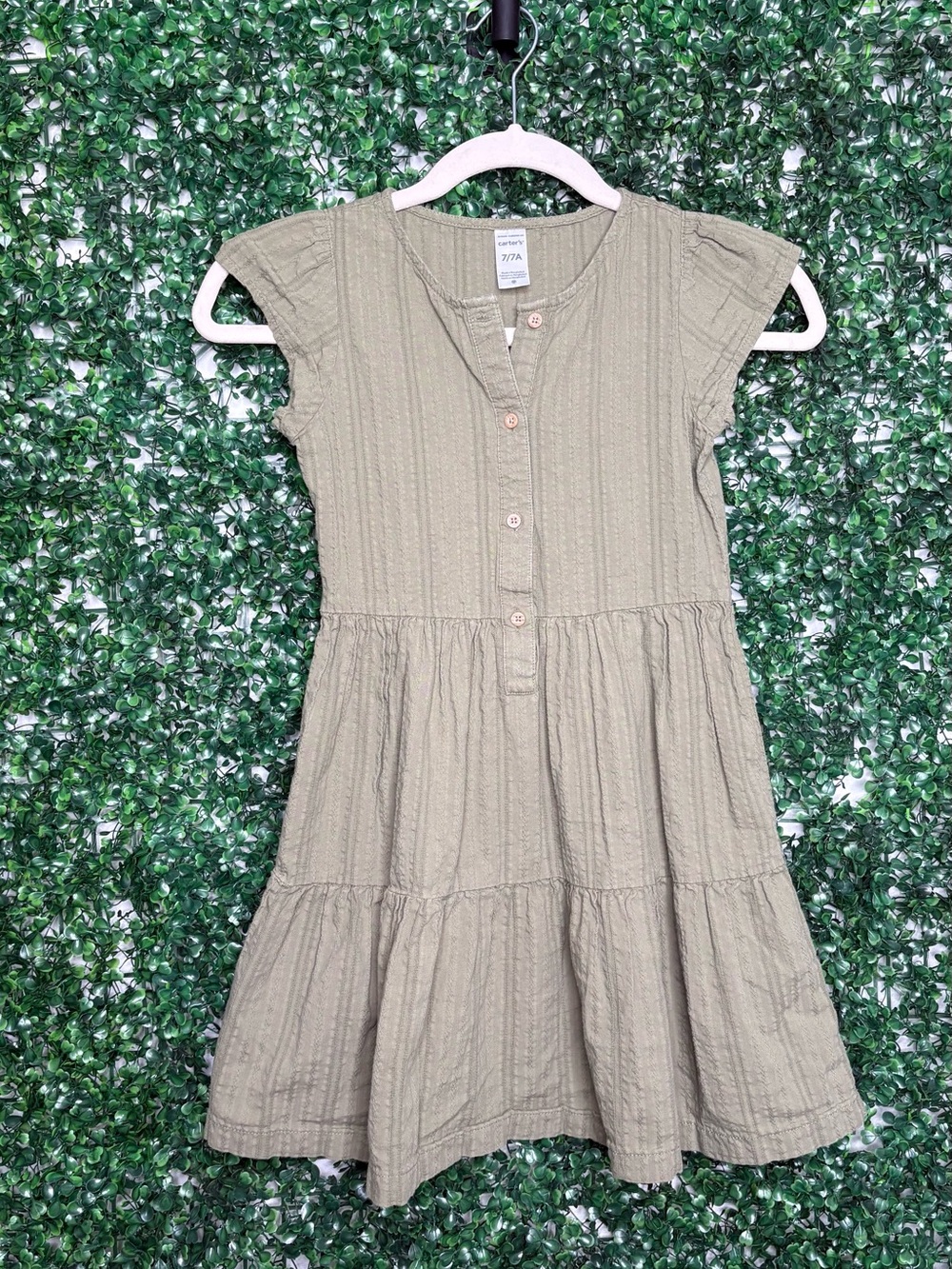 Carter's Olive Green Button-Front Tiered Kids Dress